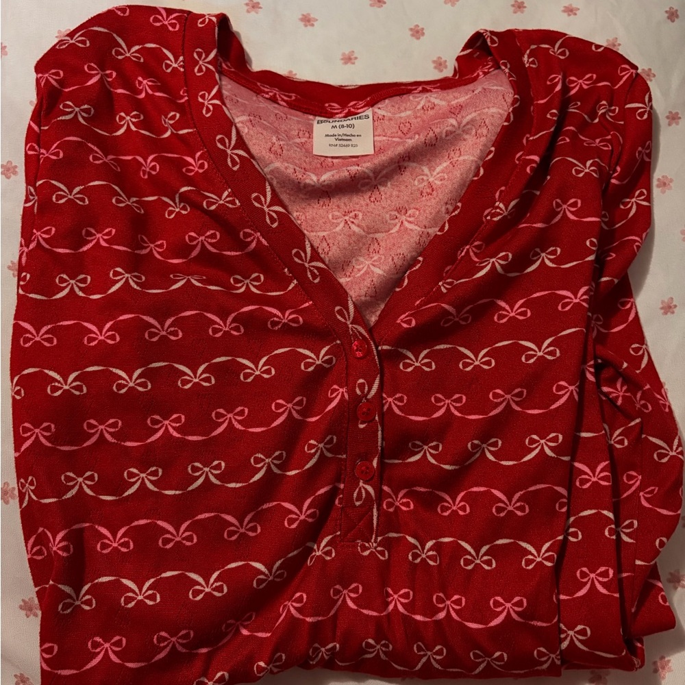 Charming Red and Pink Bow Button Down Shirt